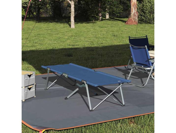 Lit de camping pliable, bleu, 194x62.5x42.5 cm, lit de tente portable ultraléger en Oxford et acier, lit de camp léger pour la randonnée