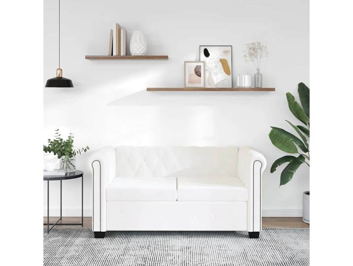 vidaXL Chesterfield-Sofa 2-Sitzer Kunstleder Weiß