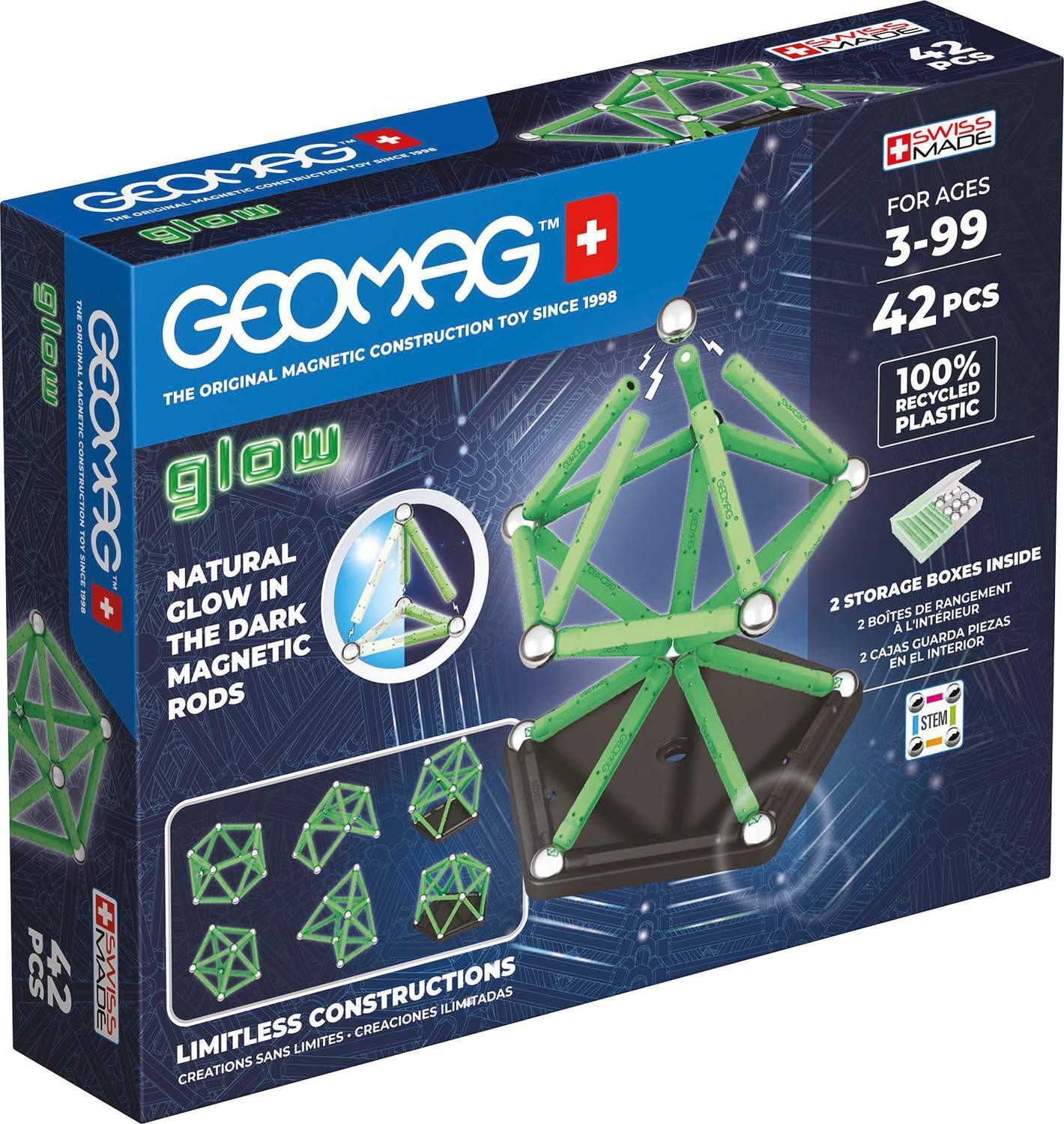 Geomag Glow Recycled Construction Set - 42 stuks - Luminescent - Magnetisch - Gerecycled plastic