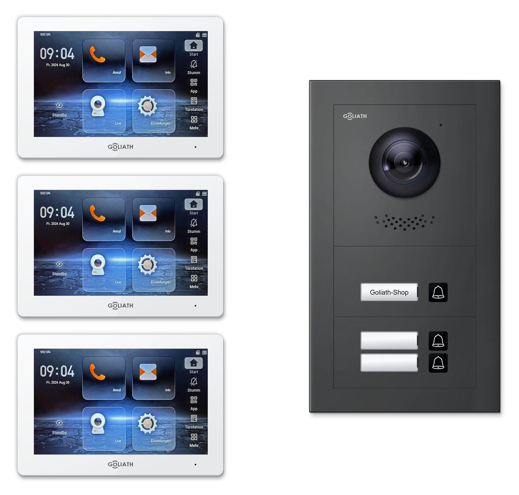 Goliath IP-Video-Türsprechanlage GL-IPH300M für 3 Familien : 7 Zoll Weiß : Anthrazit : Unterputzdose Monitor Farbe: 7 Zoll Weiß Montage: Unterputzdose Türklingel Farbe: Anthrazit
