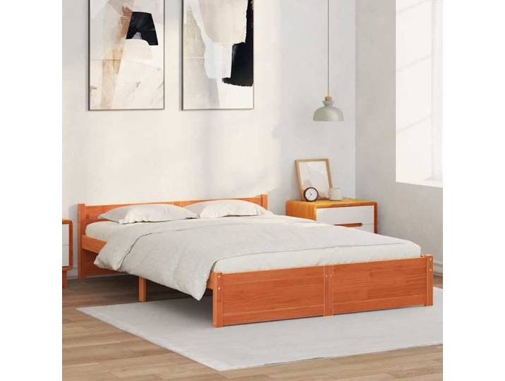 Cadre de lit en pin massif - UU - Brun cire - 205.5x95.5x51 cm - Lit double japonais - Poids maximal 200 kg