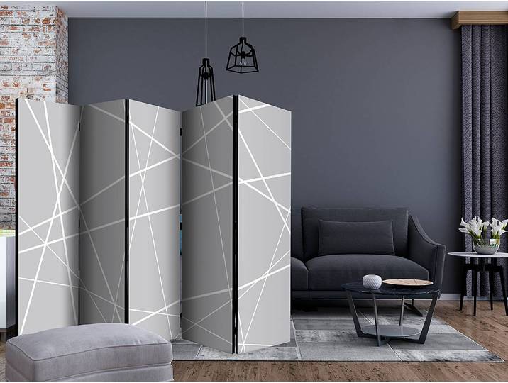 Paravent Modern Cobweb 1 côté Non-tissé sur pin massif Gris 225 x 172cm
