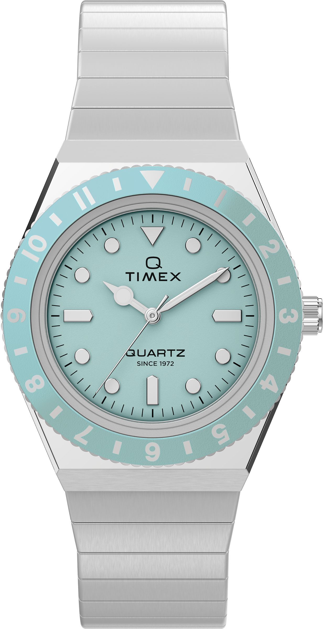 Quarzuhr TIMEX "Q Timex Mini", blau (silberfarben, blau), Armbanduhren, Damen, silberfarben, Quarzuhr, Armbanduhr, Damenuhr, Edelstahlarmband, analog, Beleuchtung