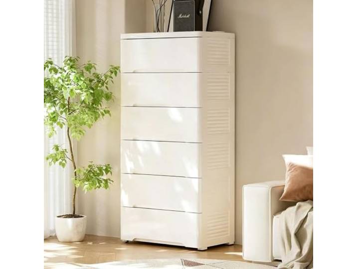 LLNWDNB Kommode mit 6 Schubladen Schlafzimmer Kommode mit Rollen,Anti-Kipp-Design,Versteckter Schublade Weiß Komodenschrank mit Großer Kapazität für Wohnzimmer, Schlafzimmer oder Flur 6 Layers