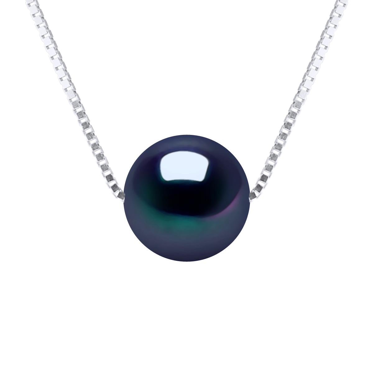 Ketting gekweekte parel Zoetwater Round and Black 9-10 mm Venetiaans Chain White Gold