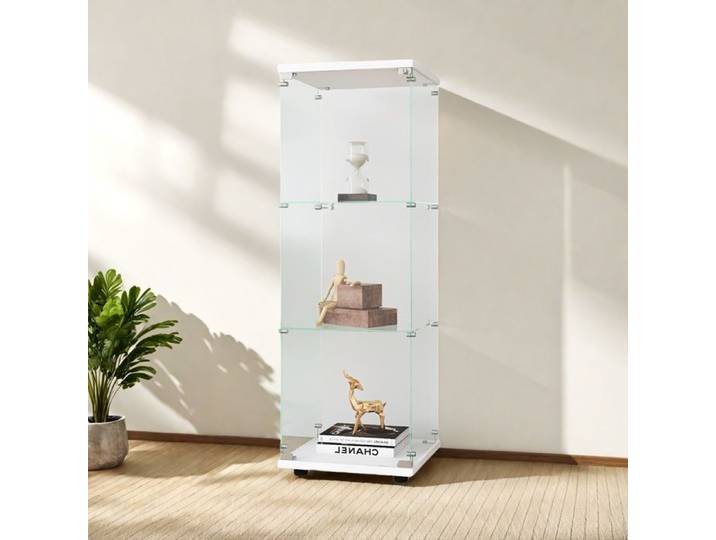 Armoire à triple vitrage une porte verre trempé vitrine en verre blanc vitrine armoire 42.4x36.3x125.2cm vitrine de rangement