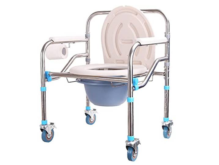 CAUSSO Mobiler Toilettenstuhl, 660-lbs-Stuhl für Toilette Mit Armlehnen, 4 Feststellbare Räder, Höhenverstellbarer Tragbarer Duschstuhl für Senioren, Ältere Menschen Mit Behinderungen, Bariatrisch