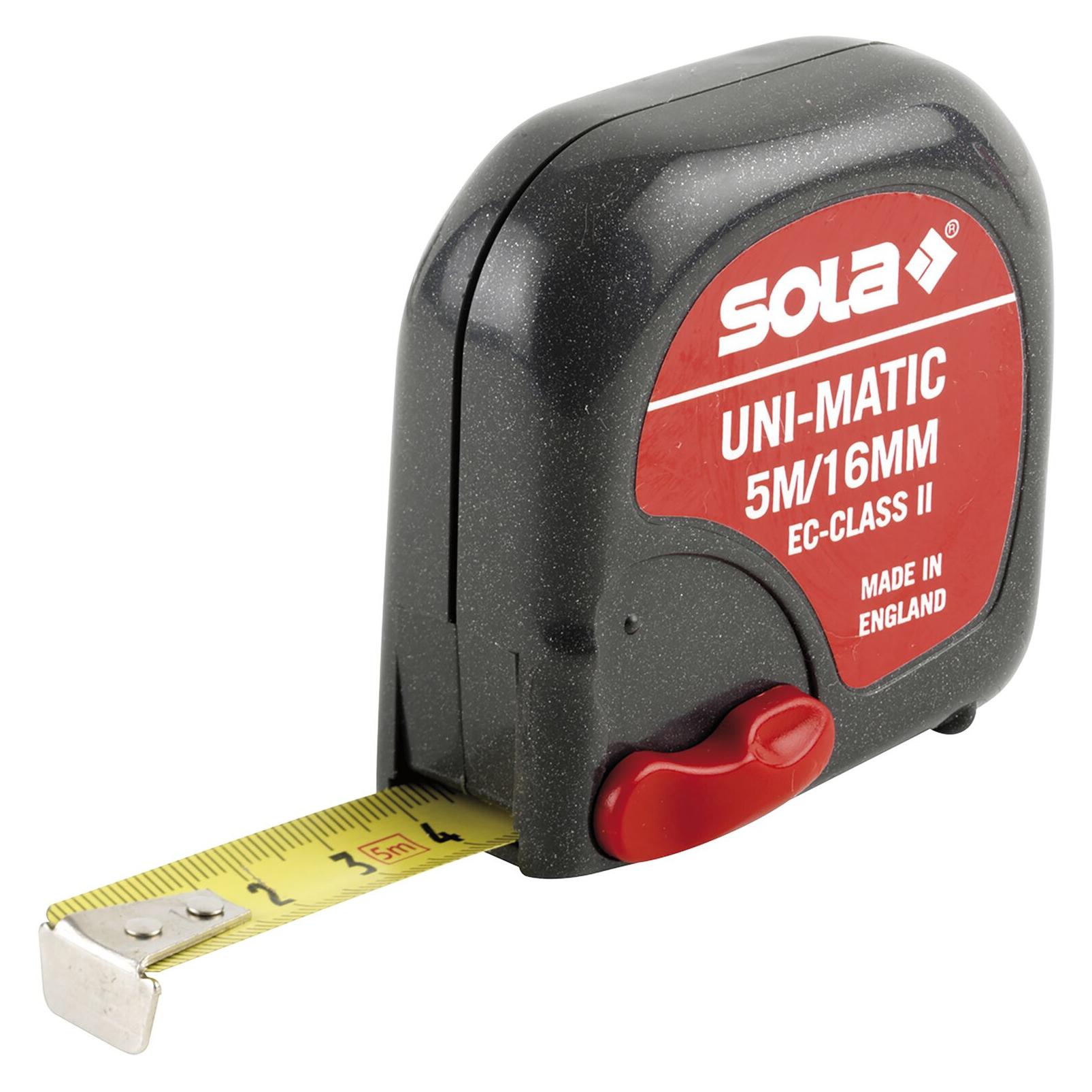 Sola Messwerkzeuge Bandmass - UNI-MATIC - 3m / 16mm - Taschenbandmass mit Gürtelclip - Stahlband, gelb lackiert mit (3 m) (50012501)