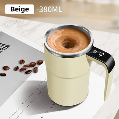 Uplifted Goods USB Rechargeable Self Mixing Coffee Mug With Magnetic Stirring And Spill Resistant Lid beige