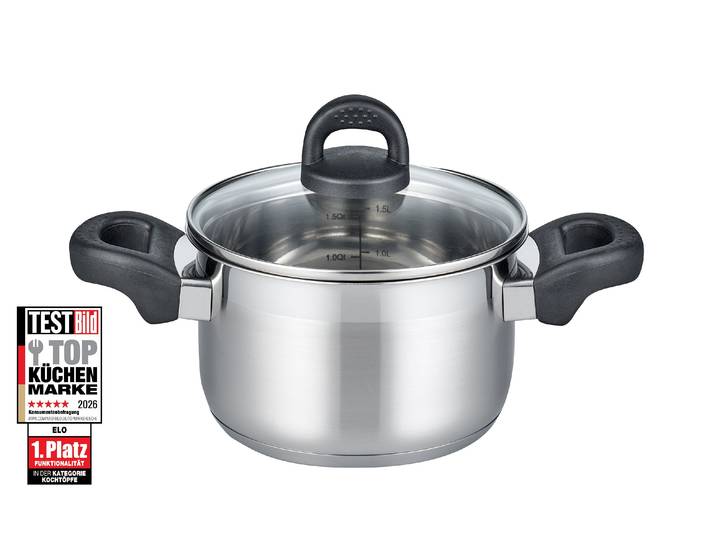 Fleischtopf ELO BASIC Turmalin , grau (edelstahlfarben), B:15cm H:8,5cm L:27cm Ø:14cm, Töpfe, Fleischtopf, Öl Dosierringe, Induktion