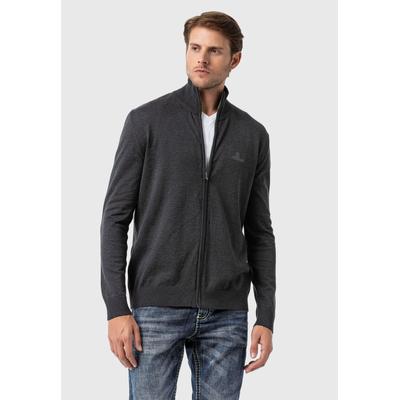 Cardigan CIPO & BAXX "Pullover", Herren, Gr. XL, grau (anthrazit), 50% Baumwolle, 50% Polyacryl, unifarben, regular fit, Raglanärmel, Strickjacken, im sportlichen Look