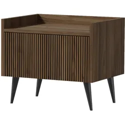 NACHTTISCH Amfali mit 1 Tür, geriffelte Fronten, Push-to-open, Metallbeine, 52 cm, Walnussfarben