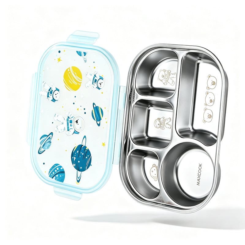 Maxcook MCWA5567 Bento Box 5-vaks Voedselcontainer van Roestvrij Staal met Astronautpatroon