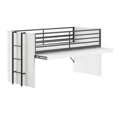HALBHOCHBETT 90x200 Keelia Weiß Melamin mit Schreibtisch