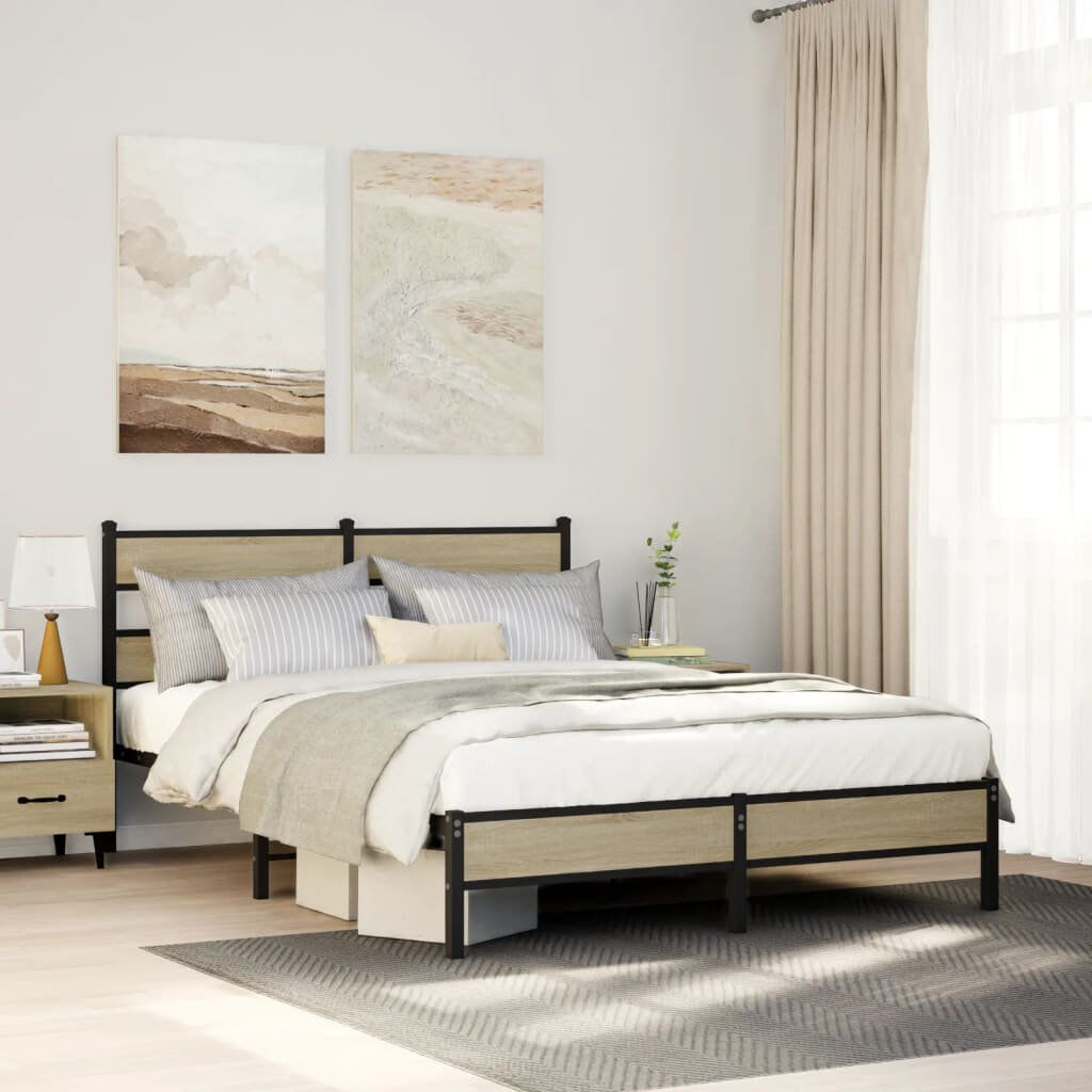 Borough Wharf Bed Frame Without Mattress With Headboard Sonoma Oak 91.5cm H x 196cm W x 146cm D