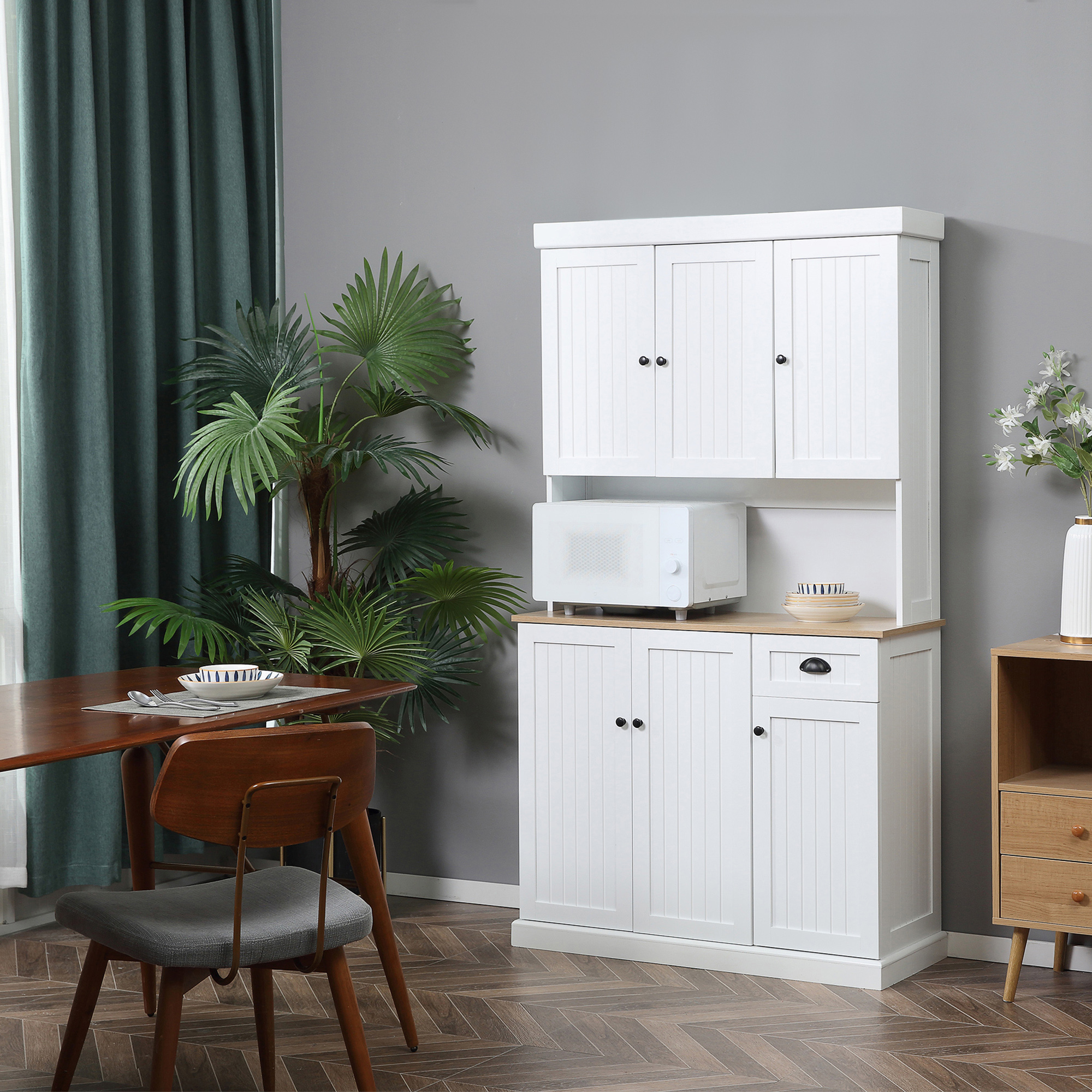 Homcom Mobile Dispensa Cucina in Legno con Armadietti e Cassetto Stile Country, 101x39x180cm, Bianco Aosom