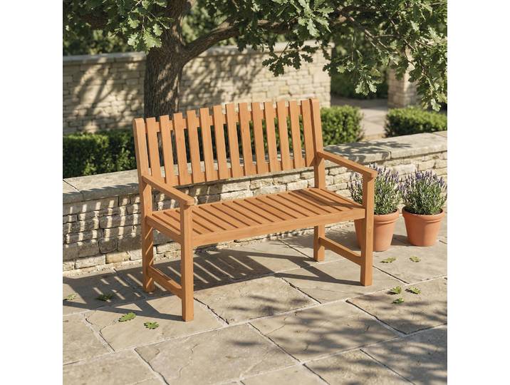 Outsunny Banc Bois 2 Places Lattes Accoudoirs 112x64x92cm Extérieur