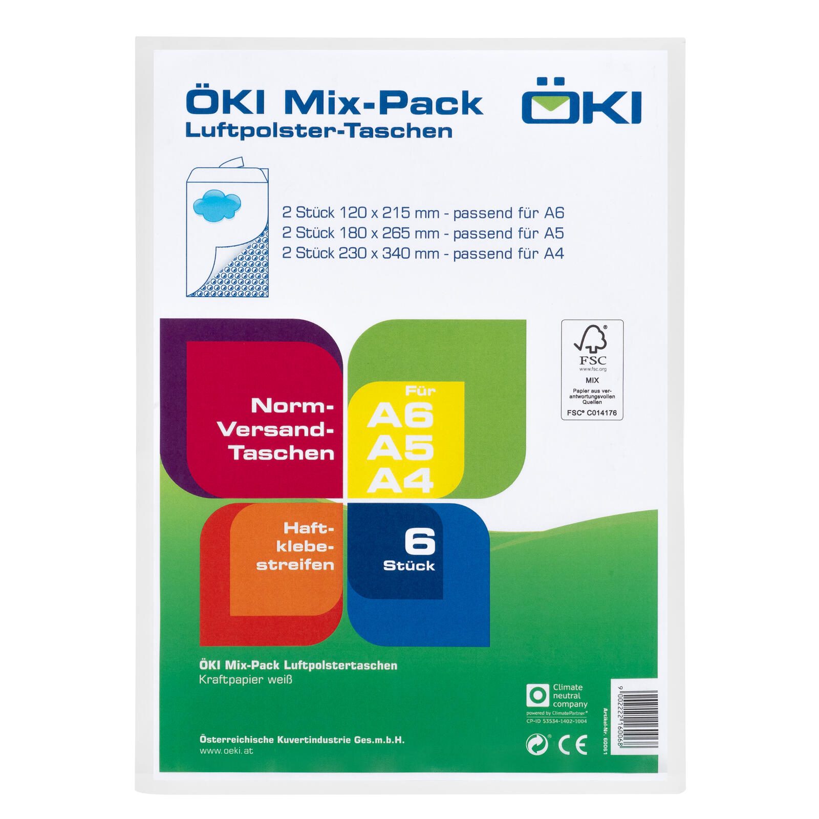 ÖKI Luftpolstertaschen Mix-Pack DIN A4, DIN A5, DIN A6 weiß 60061