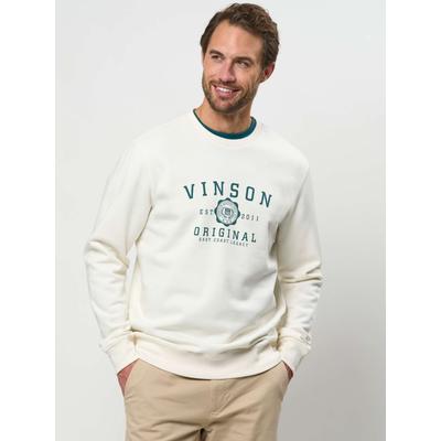 Rundhalspullover VINSON "VINSON Pullover VMToke", Herren, Gr. S, weiß (cloud dancer), Obermaterial: 80% Baumwolle, 20% Polyester, Pullover Rundhalspullover