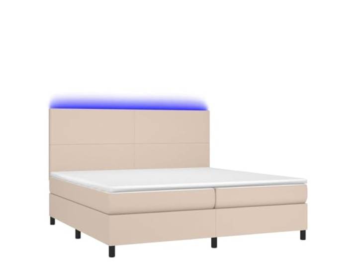 PUGYNBK Boxspringbett, LED-Matratze, Kunstleder, Cappuccino, 200 x 200 cm Verstellbares Kopfteil, Taschenfedern, weicher Schutz, einfache Montage
