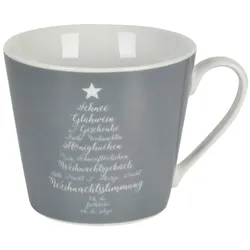 Krasilnikoff Weihnachtliche Happy Cup Tasse Christmas Words, grau