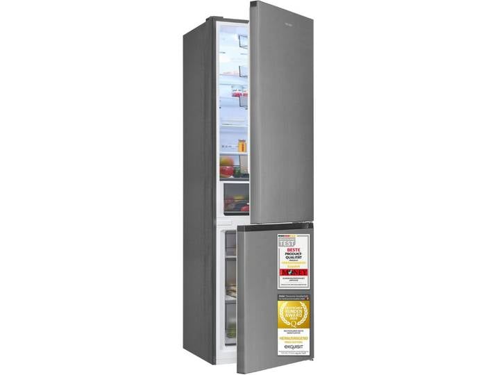 exquisit Kühl-/Gefrierkombination KGC380-115-NF-040C inoxlook, 200,5 cm hoch, 59,5 cm breit, Humidity Box für optimale Feuchtigkeitsregulierung & kein Abtauen mehr