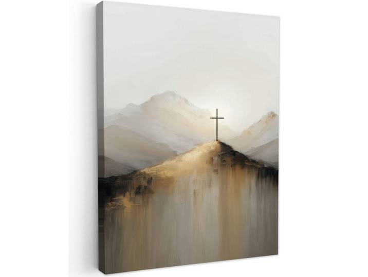 MuchoWow Leinwandbild - Hügel - Abstrakt - Kreuz - Christentum - 60x80 - Gemälde, Beige, Textil, Kiefer, Rechteckig, 60x80 cm, gerahmt, Bilder & Rahmen, Bilder, Wandbilder