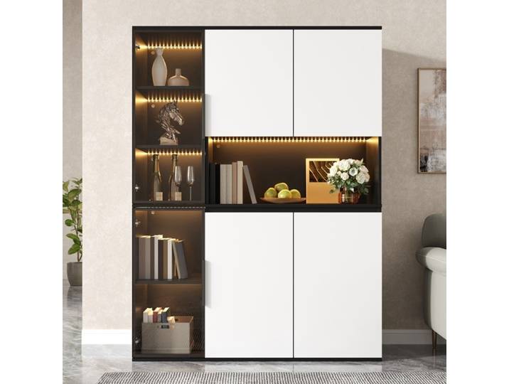Vitrine Moderne avec Lumière LED Vitrine Salon avec Portes en Verre Bibliothèque Vitrine pour Collection Meuble de Rangement