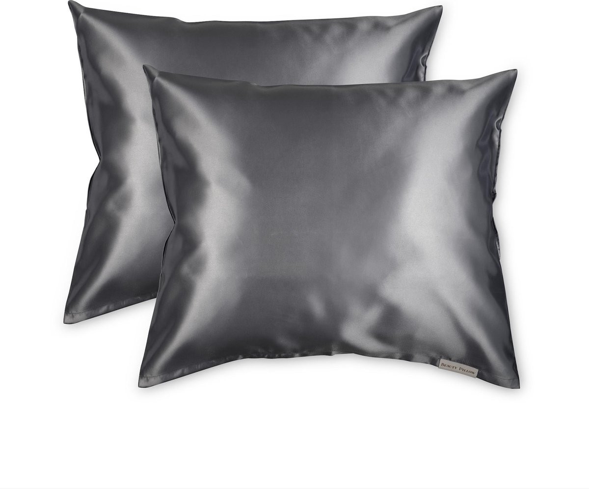 Beauty Pillow® Satijnen Kussenslopen Duo Pack Antraciet 60x70 cm