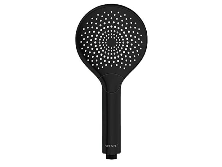 WENKO Wasserspar Duschkopf Watersaving, wassersparende Universal-Handbrause, Duschbrause mit nachhaltigem Wasserspar-System, 40% Wasser sparen bei vollem Komfort, Duschkopf Ø 12 cm, ABS Schwarz matt