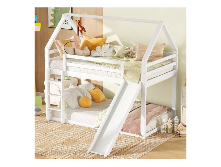 HAUSS SPOLE Etagenbett Etagenbett Kinderbett Hochbett Stockbett Hausbett (Durchgehende Geländer an der oberen Koje), mit einer Matratze
