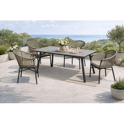 Garten-Essgruppe DESTINY "TORNO SAN MARINO 4 Se + Tisch RE180x90cm anthr.", hellbraun, B:56cm H:80cm T:60cm, Aluminium, Polywood, Wicker/Kunststoffgeflecht, Sitzmöbel-Sets, Aluminium, Rope, Polywood