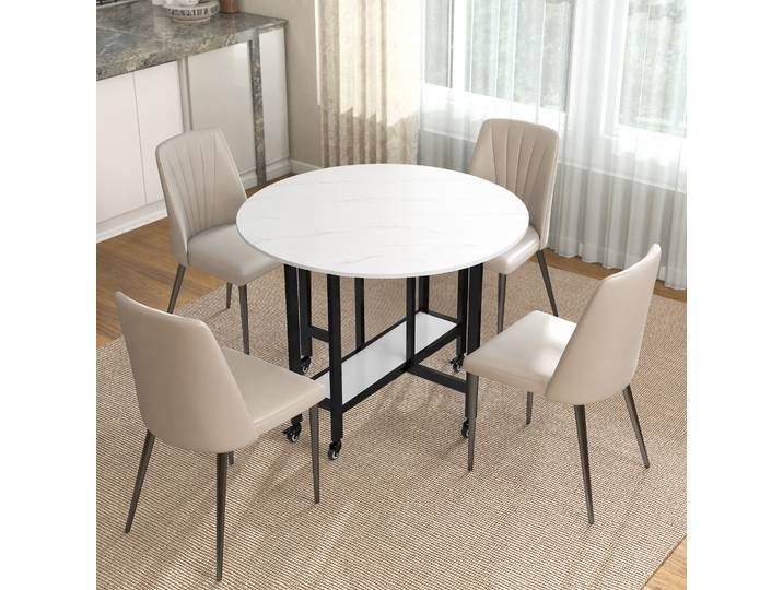 HOMCOM Table Pliante Cuisine 4 Pers. Étagère 100x100cm Blanc