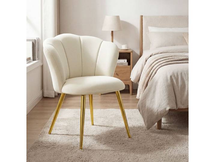Fauteuil de salon en Velours fauteuil moderne design Chaise coiffeuse Pieds Acier Salon Chambre Blanc crème