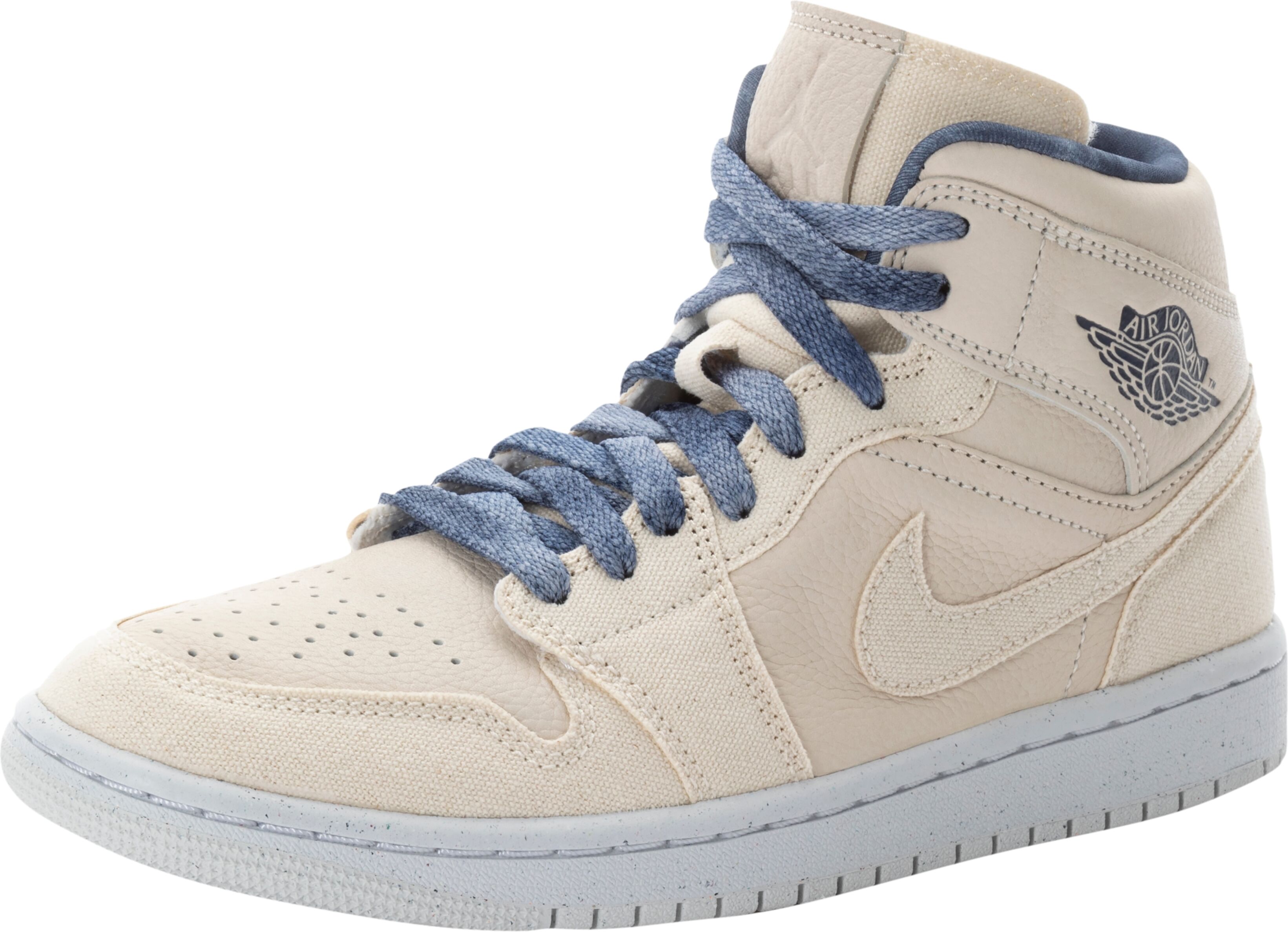 Sneaker JORDAN "Air Jordan 1 Mid 'Sanddrift' (W)", Damen, Gr. 37,5, beige (sanddrift, midnight navy, weiß, sail), Leder, Textil, Schuhe Sneaker sanddrift, midnight navy, weiß, sail 37,5