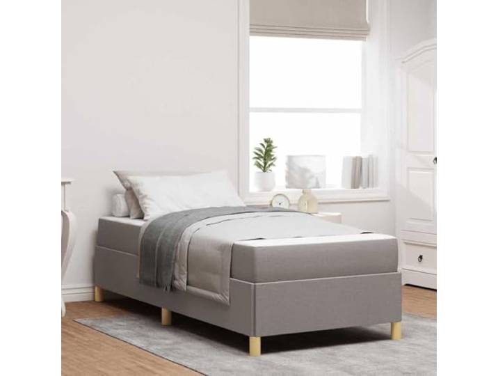 RJPLMFV Bettgestell mit Aufbewahrung, Taupe, 90 x 190 cm Stoff und Holz, Matratze mit mittlerer Festigkeit inklusive, einzelne Federn, einfache Montage für 2 Personen