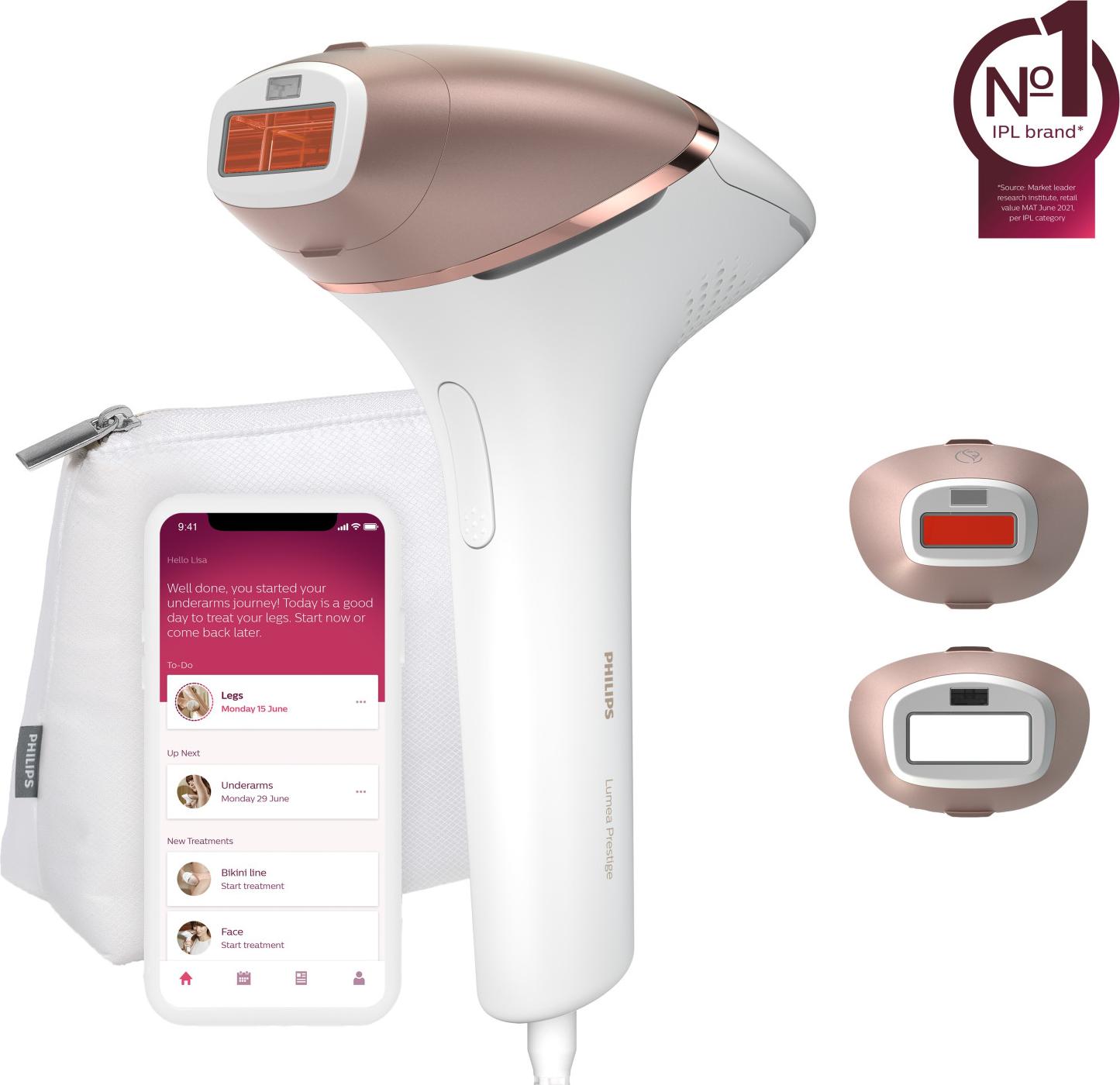 Philips Lumea Prestige Lumea IPL 8000 Series BRI945/00 IPL Haarentfernungsgerät mit SenseIQ, Lichtimpulstechnologie (IPL), Pink, Weiß, 8,5 min, 1,5 min, Bikini, Brust, Innere Oberarme, Äußere Oberarme, 4,1 cm²