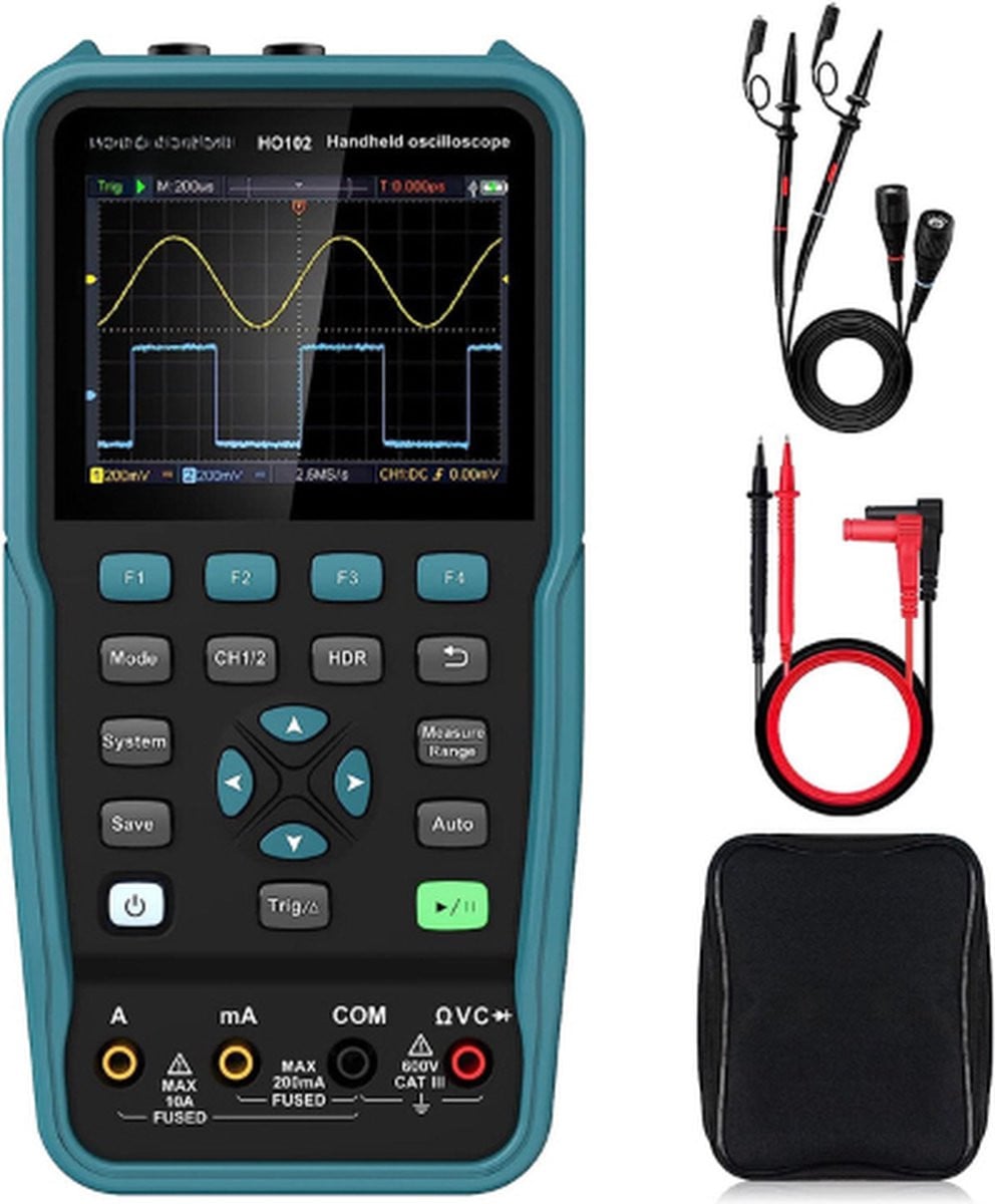 Digitale Handoscilloscoop Multimeter met 100MHz Bandbreedte en Automatische Kalibratie, 2 Kanalen, Blauw