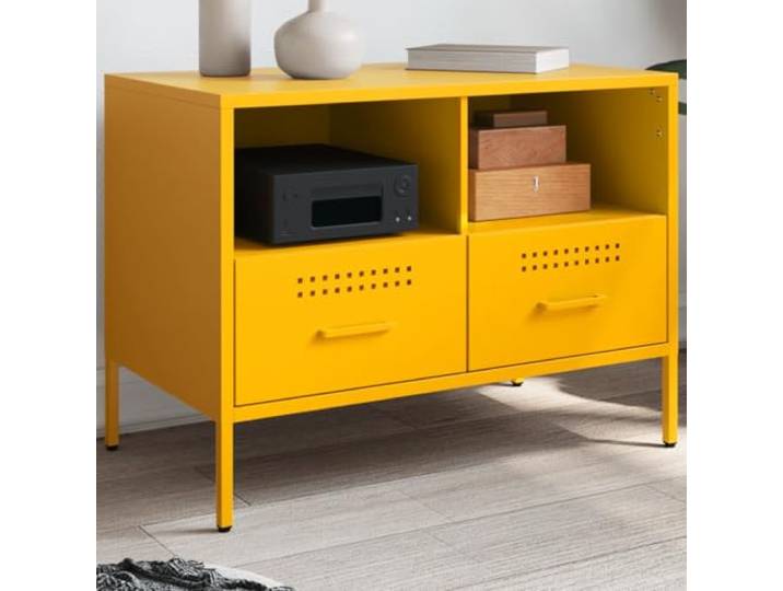 HEFZGDB Industrie-Stil TV-Schrank Senfgelb 68x39x50,5 cm aus robustem Stahl mit verstellbaren Füßen und reichlich Stauraum für Wohnzimmer