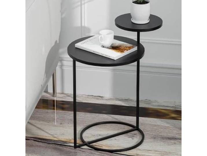 ROHCGHC Beistelltisch, Beistelltisch mit 2 Ebenen, Kleiner runder Martini-Tisch(/Black,48cm)