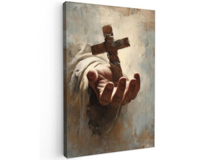 MuchoWow Leinwandbild - Abstrakt - Kreuz - Hand - Christentum - 60x90 - Kunstdruck, Hellbraun, Textil, Kiefer, Rechteckig, 60x90 cm, gerahmt, Bilder & Rahmen, Bilder, Wandbilder