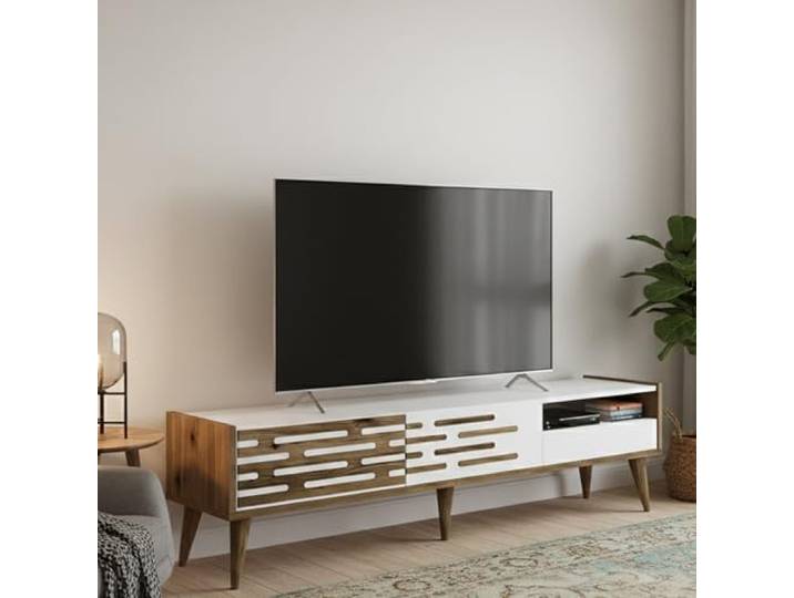 Dmora TV-Schrank Alnilam 180x45x35 cm Weiß 1 Fach, 3 Türen