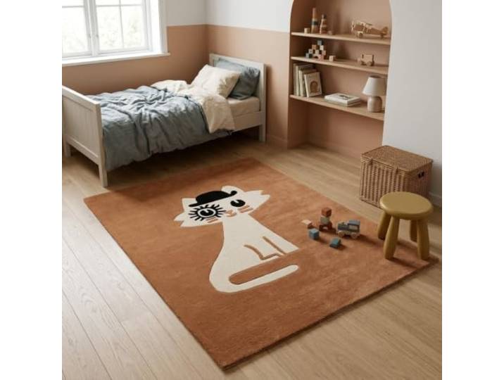 Morgenland Kinderteppich Handgetuftet Wolle Gold 120x170cm 100% Schurwolle, Kollektion Kids, Kinderzimmer, Handarbeit, Rechteckig