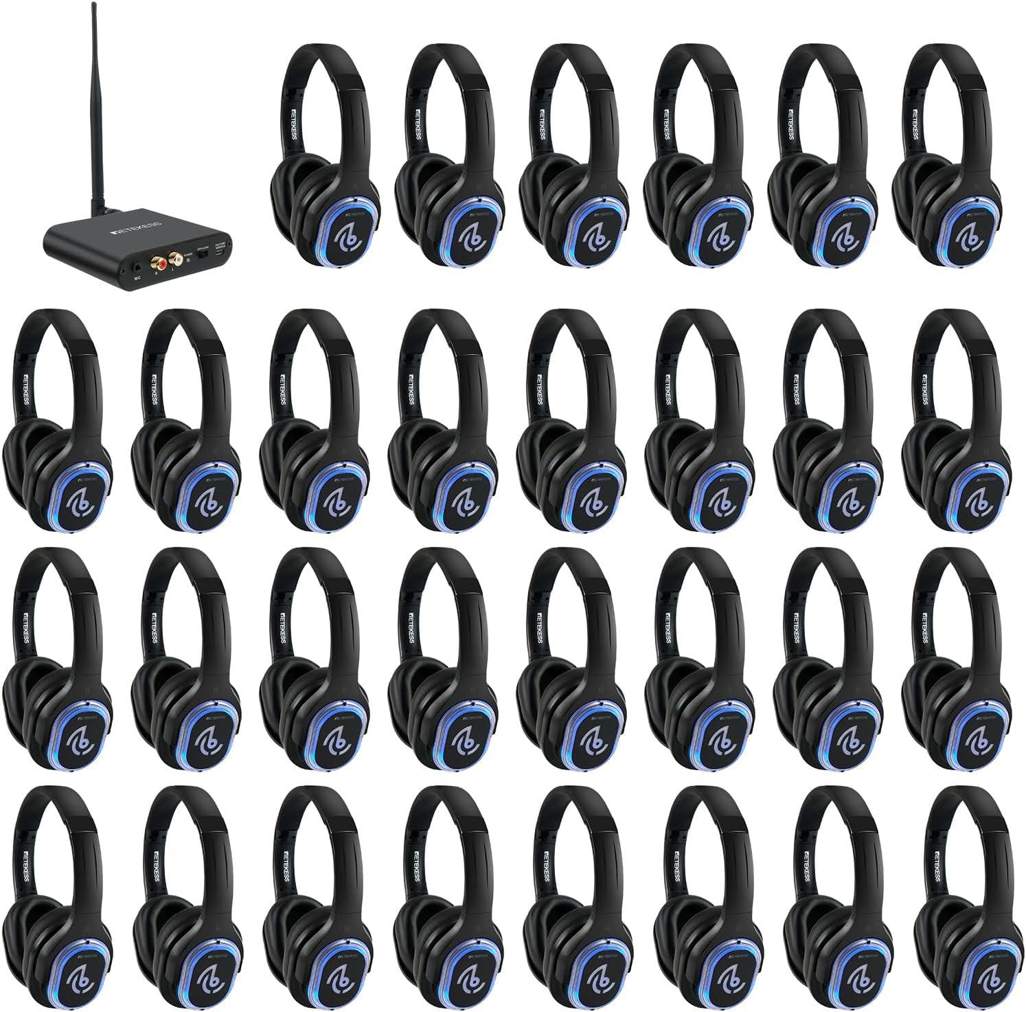 Retekess TA004 Silent Disco Kabelloser Kopfhörer, für Fernseher, 3 Kanäle, HiFi-Stereo-Audio, 200 m, Lautstärkeregler, für Sportfan, Senioren, Gamer