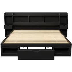 STILVORA Plattformbettgestell Holzwerkstoff Schwarz 180x200 cm mit LED und Stauraum