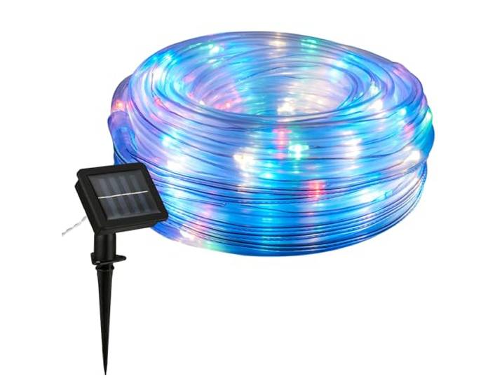 BRILONER – RGB LED Strip Solar 10 Meter, Buntes Licht, Spitzwassergeschützte Solar Lichterkette Aussen, LED Streifen mit 2 Lichtmodi, Schlauch Outdoor, Band, Transparent, Klar