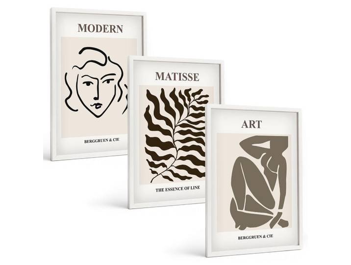 Tulup Bilder SET 3er Set - 40x60 cm Weißer Rahmen - Stilvolle Grafiken, Linien, Zeichen, Kunststoff, Rechteckig, 40x60 cm, gerahmt, Bilder & Rahmen, Bilder
