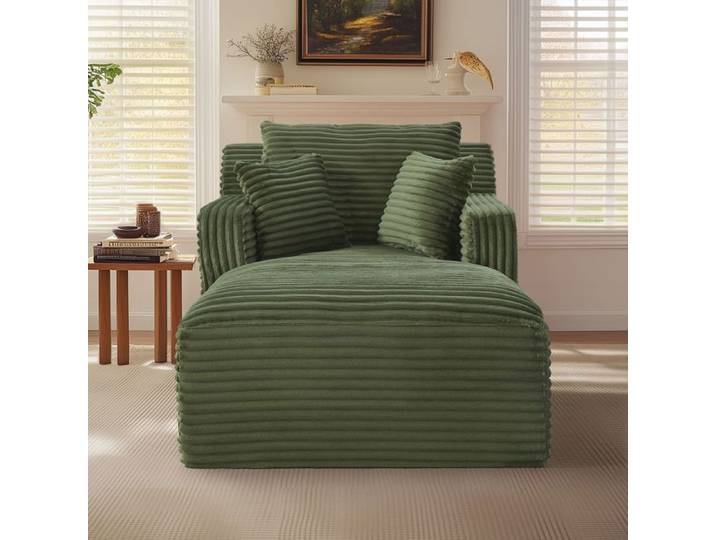 Canapé chaiselongue - SOGEU - Chaiselongue - Velours côtelé gris - Livré monté - Mousse haute densité