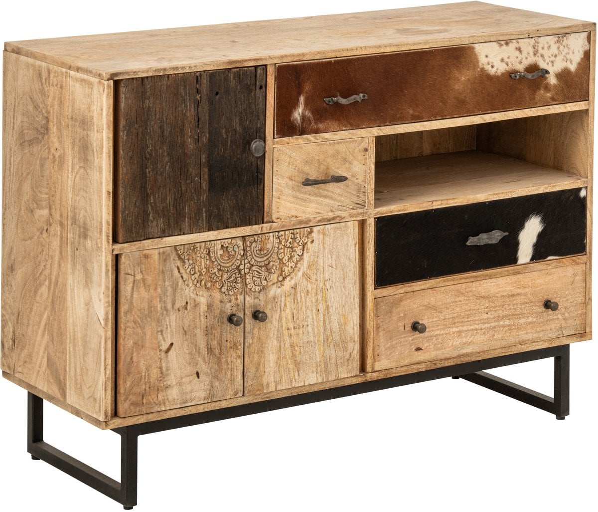 J-Line Kast met reliëf van mangohout - Multikleur/Naturel