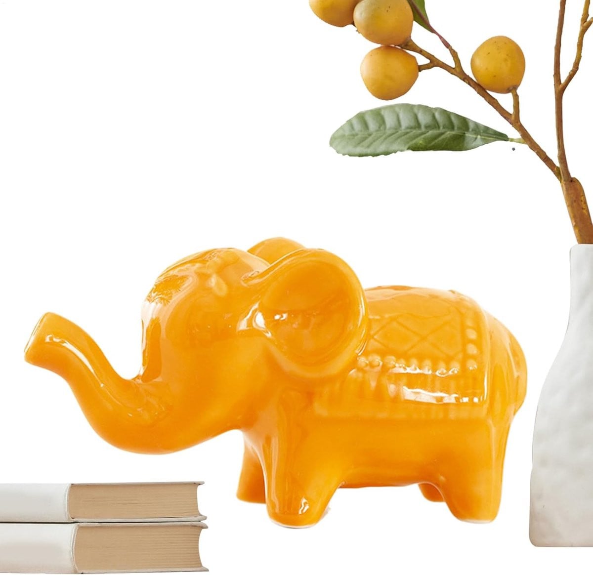 Oranje Keramisch Olifantenbeeldje voor Decoratie - Lengte: 10 cm